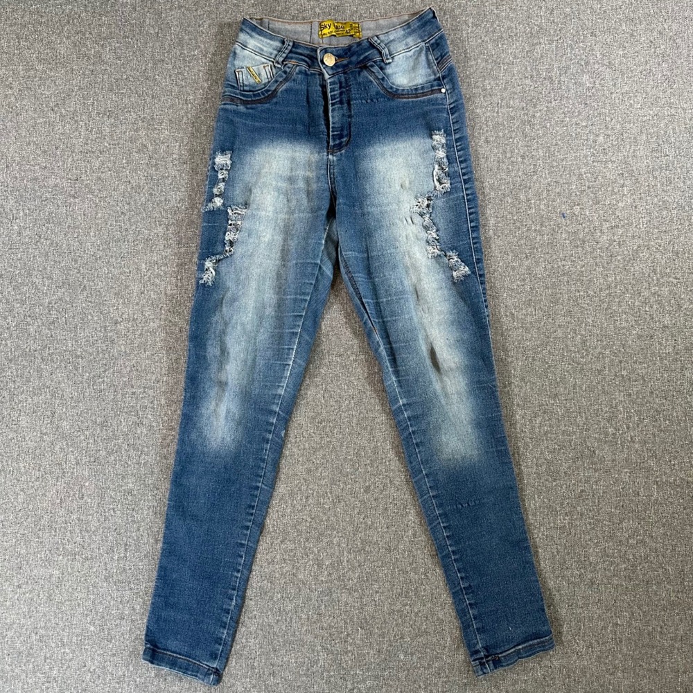Sky Blue Jeanswear Jeans Womens 42 Skinny Blue Distressed Denim Streetwear